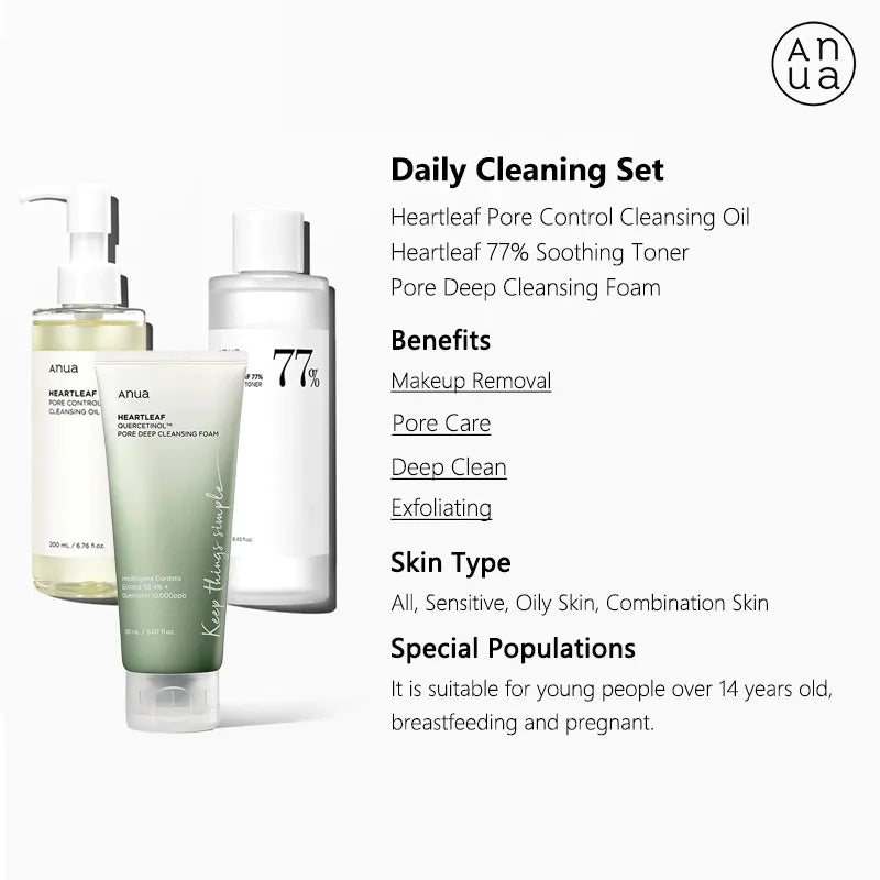 Anua Skin Care Set Heartleaf 77% Toner Deep Cleansing Oil Remove Cosmetic Face Cleanser Skincare Products Original