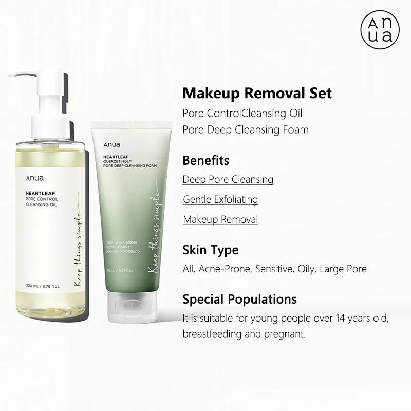 Anua Skin Care Set Heartleaf  77% Toner Deep Cleansing Oil Remove Cosmetic Face Cleanser Skincare Products Original