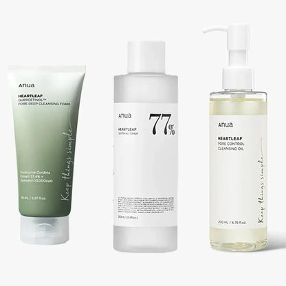 Anua Skin Care Set Heartleaf  77% Toner Deep Cleansing Oil Remove Cosmetic Face Cleanser Skincare Products Original